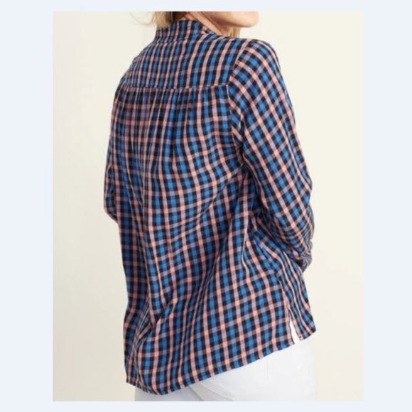 New: 8-10 M Women's Rayon Old Navy Pink & Blue Plaid Top - Picture 4 of 5